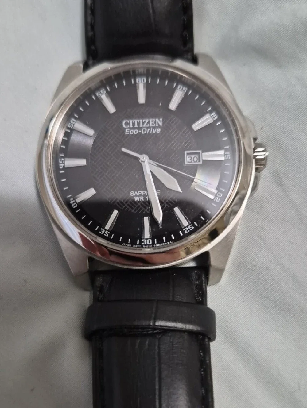 Citizen Black Dial Silver-Tone Case Men's Leather Strap Watch